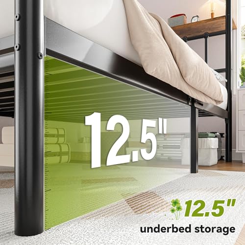 Full Size Canopy Bed Frame with Storage Headboard,Noise-Free,Black, view 7