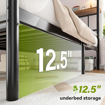 Full Size Canopy Bed Frame with Storage Headboard,Noise-Free,Black, view 7
