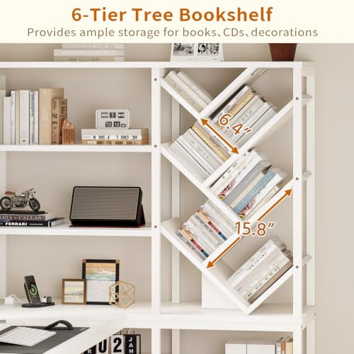 58" White L Shaped Desk with Bookshelf and 3 Drawers for Home Office, view 6