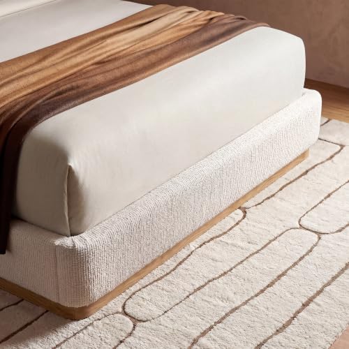 Queen Beige Platform Bed Frame with Curved Headboard, view 7