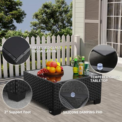 Outdoor Furniture Set 3 Pieces Wicker Patio Furniture Outdoor Sectional Patio Couch Outdoor Coffee Table All-Weather Non-Slip Cushions Waterproof Covers, Peacock Blue