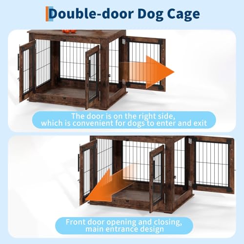 31.5" Farmhouse Dog Crate Furniture, Wooden Dog Kennel with 2 Doors, view 4