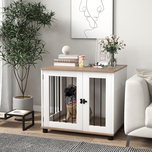 Dog Crate Furniture with Lockable Door for Medium Dogs, Walnut Brown, view 3