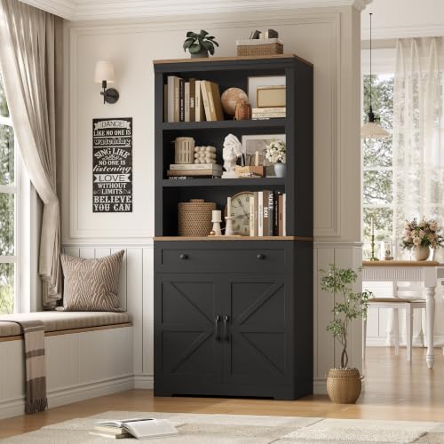 72"H Bookshelf with Storage, Tall Bookcase with Deep Cabinet, Black, view 3