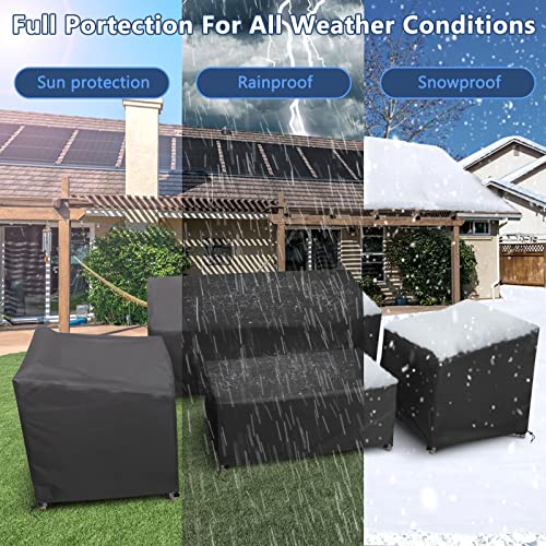 Outdoor Furniture Cover Waterproof, 4 Piece Patio Furniture Set Cover 400D for Outside Couch, Lawn Chairs, Coffee Table, Windproof with Buckle Strap, Black