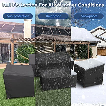Outdoor Furniture Cover Waterproof, 4 Piece Patio Furniture Set Cover 400D for Outside Couch, Lawn Chairs, Coffee Table, Windproof with Buckle Strap, Black