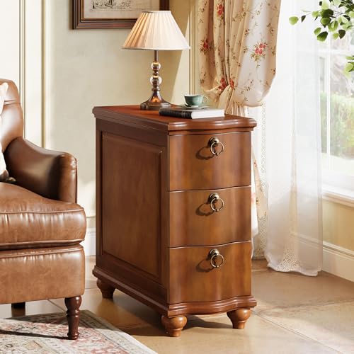 Tribesigns Wood Narrow End Table, Fully Assembled Walnut Nightstand | 3-Drawers Slim Side Table for Bedside, Small Spaces, Living Room, Bedroom, No Assembly Required