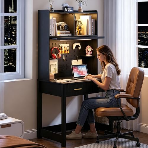 Small Study Desk with Drawers and Reading Lights for Compact Space, view 4