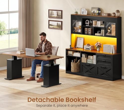 69" L Shaped Gaming Standing Desk with 4 Drawers, Storage Bookshelf, view 5