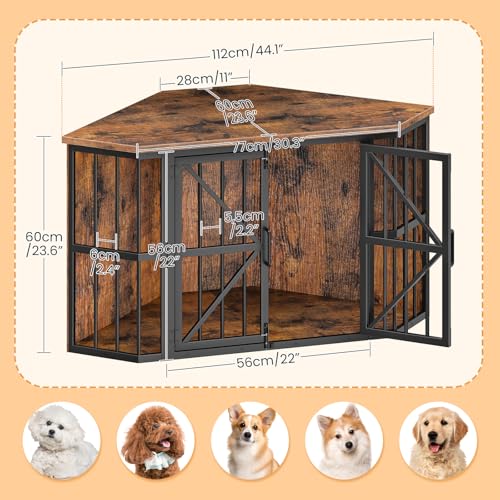 44" Corner Dog Crate Furniture for Medium Dogs, Rustic Brown, view 5