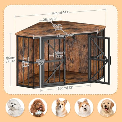 44" Corner Dog Crate Furniture for Medium Dogs, Rustic Brown, view 5