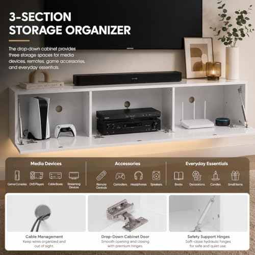 63" Floating TV Stands for Living Room w/ Storage, LED Entertainment Center, view 5