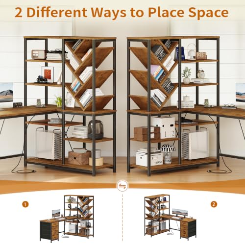 58" L Shaped Desk with Bookshelf and 3 Drawers for Home Office, view 5