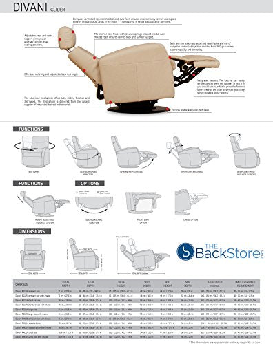 IMG Divani RM 325 Large Glider Relaxer Rocking Recliner Swivel Chair - Trend Sand Leather Power Recline - Adjustable Headres