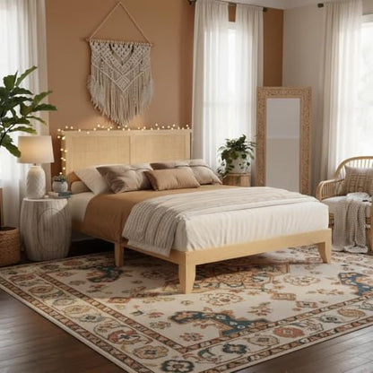 Bohemian Queen Rattan Bed LED Natural Headboard Bedroom, view 2