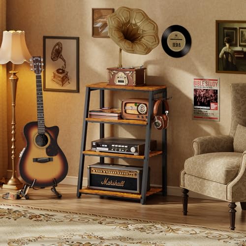 4-Tier AV Media Stand with 2 Hooks, view 3