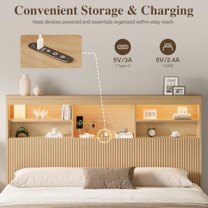 King Size Bed Frame with 4 Storage Drawers, Natural, view 7