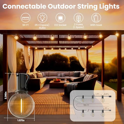 Outdoor String Lights 50 FT, Patio Light with 26pcs G40 Shatterproof LED Bulbs, view 3