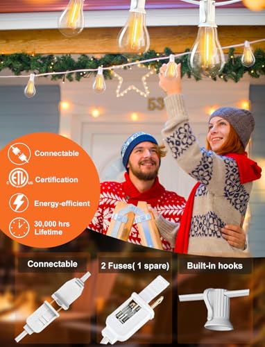 Outdoor String Lights 75FT Waterproof Patio Lights with 38 Shatterproof Dimmable Edison LED Bulbs,Connectable Outdoor Lighting for Backyard,Garden and Wedding Outside, 2200K White Cord