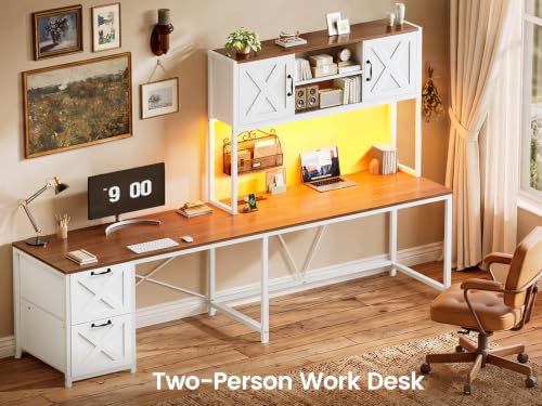 Reversible Farmhouse L Shaped Computer Desk with Drawers, Hutch, view 4