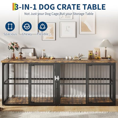 87 in Extra Large Double Dog Crate Furniture with Divider, view 6