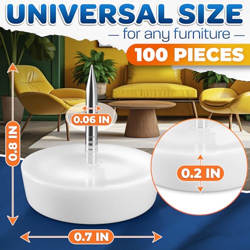 Nail in Furniture Glides, 100 Pcs, 0.6" x 0.7", Nylon for Hardwood Floors | Plastic Furniture Feet, Steel Nail Hold Stays Put, Glides Smoothly, Reduces Noise & Scratches, for Chairs & Tables