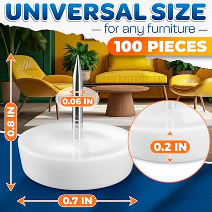 Nail in Furniture Glides, 100 Pcs, 0.6" x 0.7", Nylon for Hardwood Floors | Plastic Furniture Feet, Steel Nail Hold Stays Put, Glides Smoothly, Reduces Noise & Scratches, for Chairs & Tables