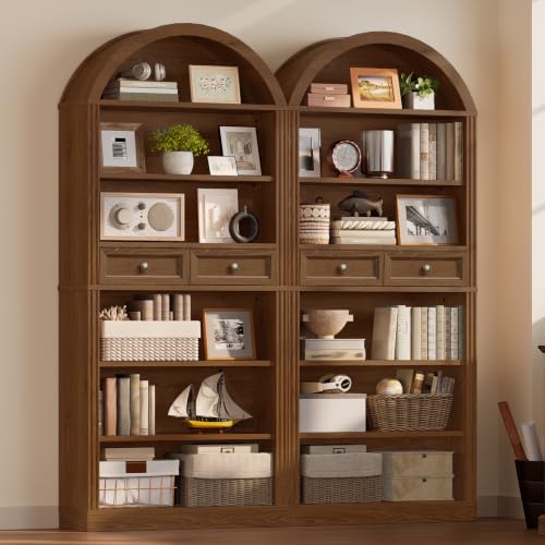 Arched Bookshelf, 73" Tall Arch Bookcase with Drawers, Farmhouse, view 5