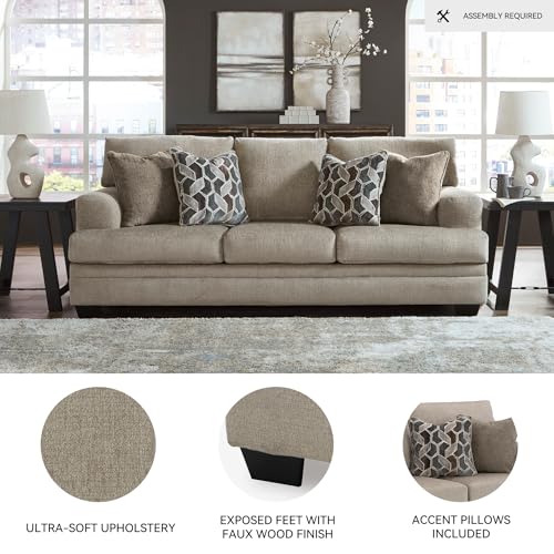 Signature Design by Ashley Stonemeade Contemporary Sofa Sleeper with Folding Gel Memory Foam Mattress, Reversible Cushions and 4 Accent Pillows, Queen, Light Brown
