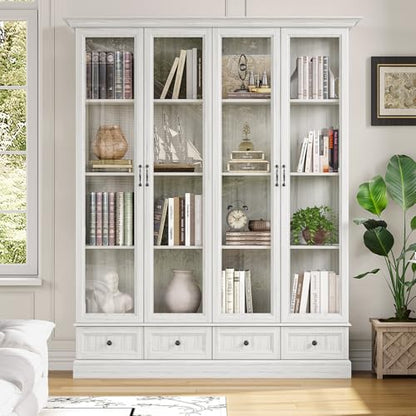 78" Tall Large Storage Cabinet with Glass Door, Grey Kitchen Pantry, view 5