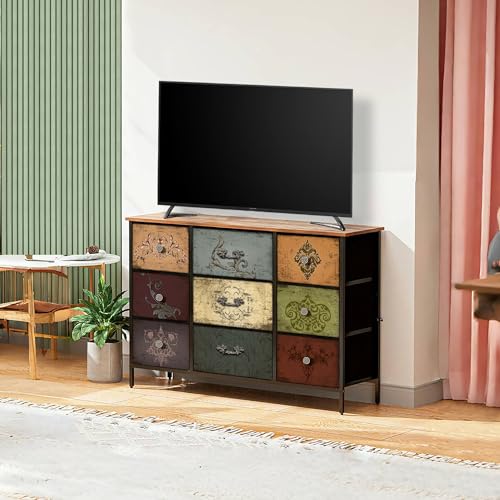 Dresser for Bedroom with 9 Deep Fabric Drawers, Wide TV Stand, view 3