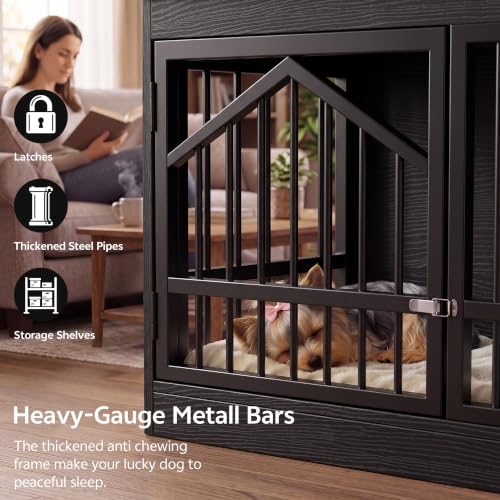 Dog Crate Furniture, Wooden Dog Kennel for Small Breed, Black, view 5