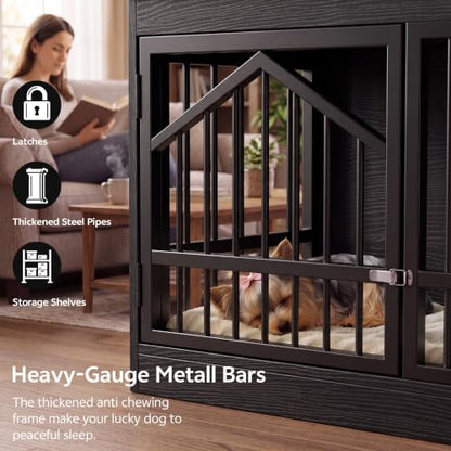 Dog Crate Furniture, Wooden Dog Kennel for Small Breed, Black, view 5
