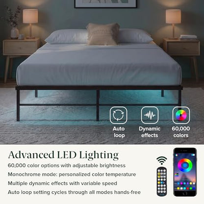 Rumi Heavy Duty Metal Platform Bed Frame, RGB LED Lights, King, view 4