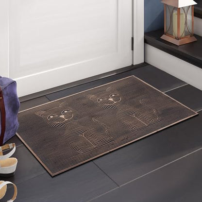 A1HC Rubber Welcome Doormat for Outdoor Indoor Entrance, Non-Slip Backing Front Door Mat for High Traffic Area Use, Fun Designed Entrymat, 18"x30" Sitting Cat