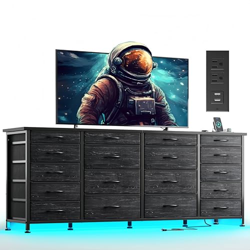 63" W Dresser for Bedroom, 18 Fabric Drawers, LED & Charging, view 2