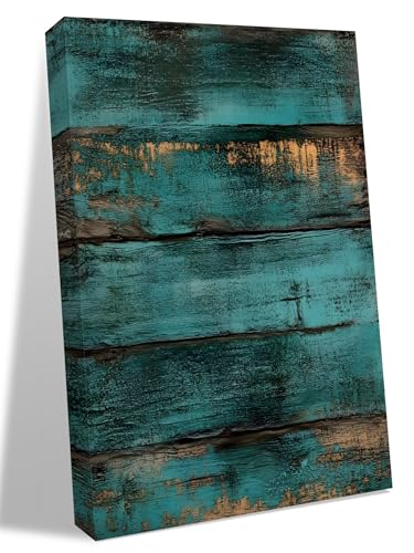 NuYeBiofx Farm Vintage Teal Wood Grain Canvas Wall Art Prints,48"x32" Framed Picture Artwork Rustic Wooden Plank Printed Canvas Oil Painting for Living Room Bedroom Office,Ready to Hang