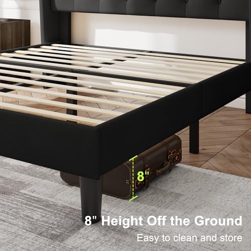 Queen Bed Frame with Upholstered Wingback Headboard, view 5