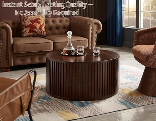 Round Lift Top Coffee Table with Storage, Wood Circle Center Table No Assembly Required with Large Hidden Compartment, Modern Drum Coffee Table for Living Room, Office (31"x31"x16")