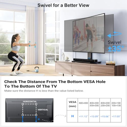 Universal Swivel TV Stand for 32-75 inch TVs, Table Top TV Stand Base up to 99 lbs, 4 Height Adjustable Universal TV Legs with Tempered Glass Base, Max VESA 600x400mm, PSTVS02-N1