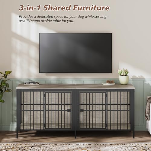 80'' Double Dog Crate Furniture for 2 Dogs, view 4