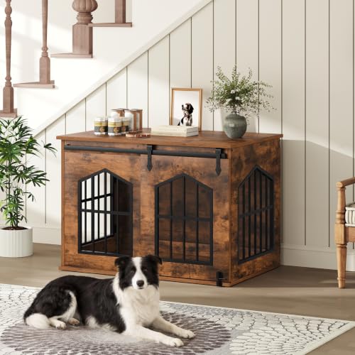 Dog Crate Furniture, 31.5" Farmhouse Dog Kennel with Sliding Barn Door, view 4