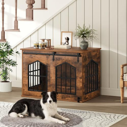 Dog Crate Furniture, 31.5" Farmhouse Dog Kennel with Sliding Barn Door, view 4