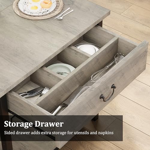 Dining Table Set for 4 with Storage Drawers & Wine Rack, Kitchen Table and Upholstered Benches for Small Spaces, Gray