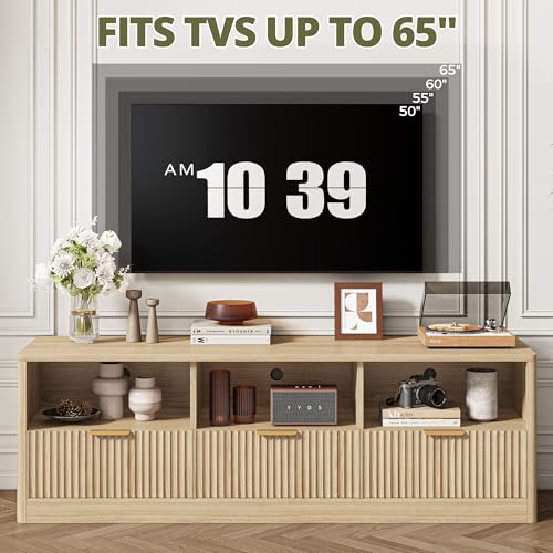 59" Fluted TV Stand for TVs Up to 65", Natural Oak, view 5
