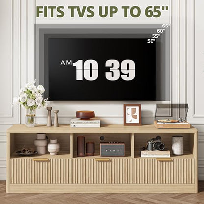 59" Fluted TV Stand for TVs Up to 65", Natural Oak, view 5