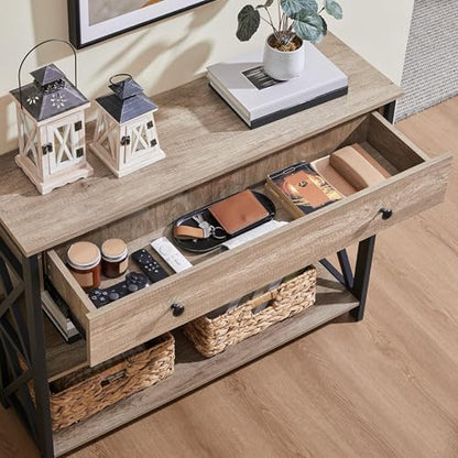 Console Table with Drawer, Entry Table with 3 Tier Storage, Gray, view 7