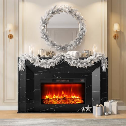 58" Fireplace TV Stand, Marble Finish Electric Fireplace Mantel,Black, view 7
