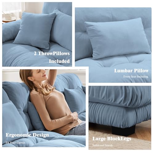 Oversized Modular Velvet Sectional Cloud Sofa Couch with Movable Ottoman,Corner Sofa with Comfortable Armrests, Deep Seat, Convertible L or U Shaped Couch (Sky-Light Blue, 4 Seat + 2 Ottoman)