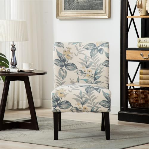 Capa Print abric Armless Contemporary Accent Chair, Blue Leaves